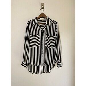 Sans Souci Black & White Vertical Stripe Blouse - Size M